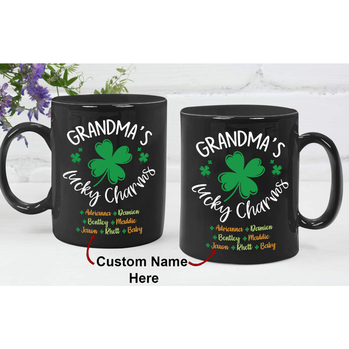 Personalized Coffee Mug For Grandma Gifts St Patrick's Day For Grandma Customized Multi Kids Names Mug Gifts For Mothers Day 11Oz 15Oz Ceramic Coffee Mug