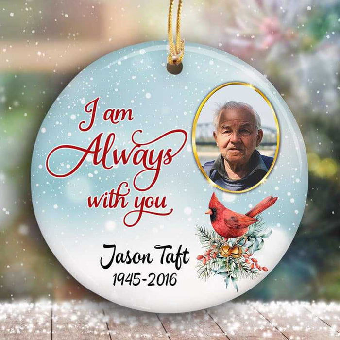 Personalized Memorial Ornament For Loved One In Heaven Cardinal Floral Snow Custom Photo Tree Hanging Sympathy Gifts