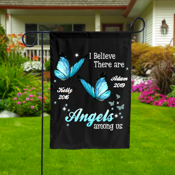 Personalized Memorial Gifts Flag For Family In Heaven Butterflies There Are Angels Custom Name Cemetery Decoration