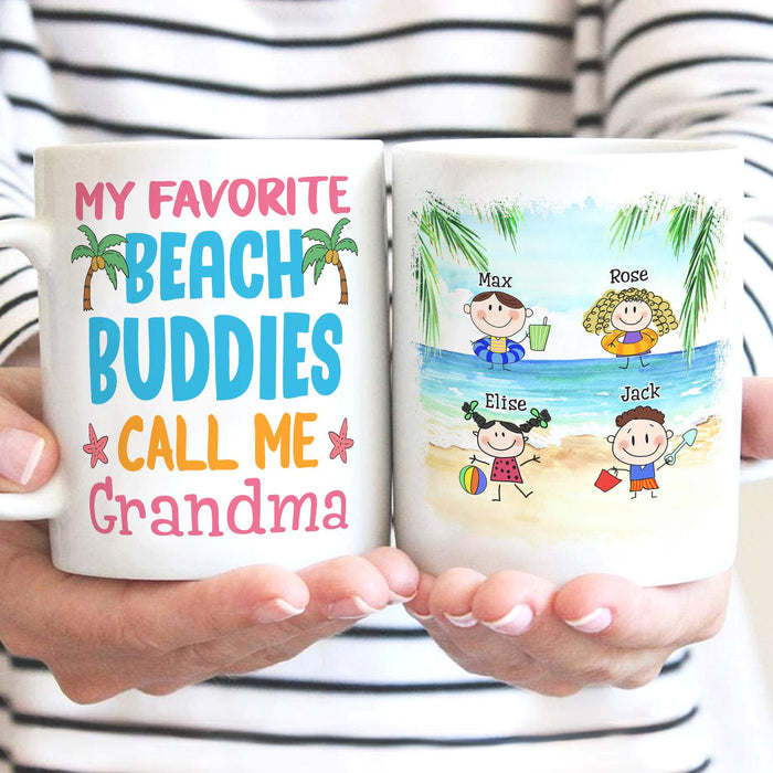 Personalized White Ceramic Coffee Mug For Grandma My Favorite Beach Buddies Custom Grandkids Name 11 15oz Cup