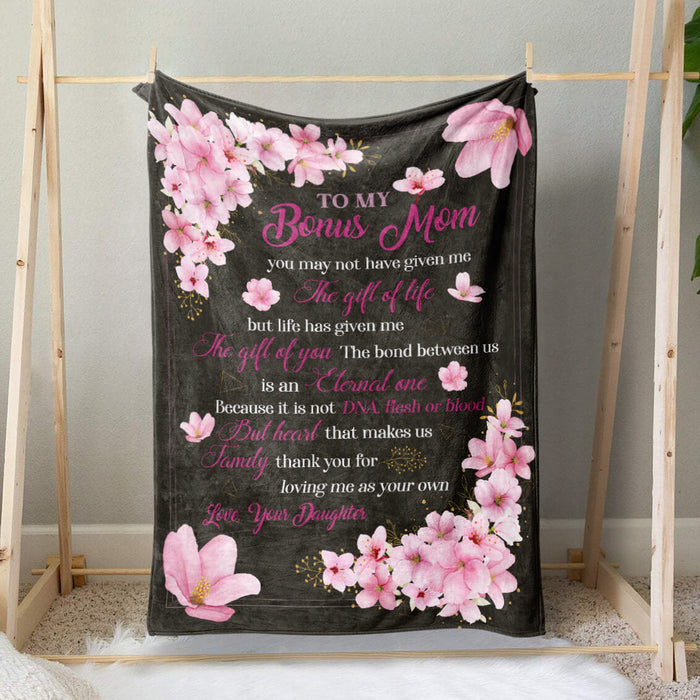 Personalized To My Bonus Mom Blanket Pink Florals Thank You For Loving Me As Your Own Custom Name Gifts For Birthday