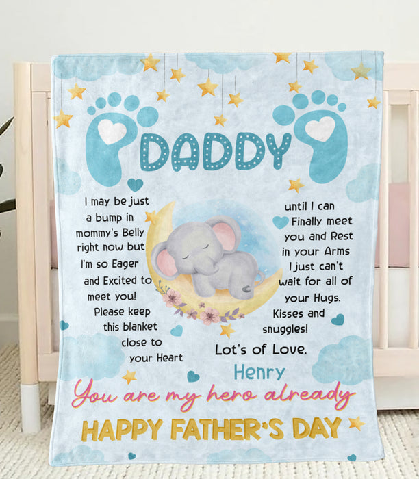 Personalized Fleece Sherpa Blanket From Baby Bump To Time To Be Dad Cute Elephant I Just Can't Wait Happy Fathers Day