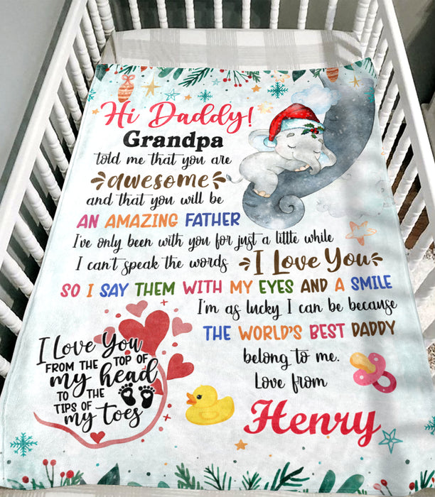 Personalized Blanket For New Dad From Baby Sleeping Elephant From The Top Of Head Custom Name Gifts For First Christmas