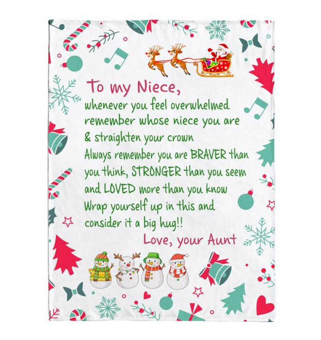 Personalized Christmas Blanket To My Niece From Auntie Always Remember You Are Braver Than You Think Fleece Blanket