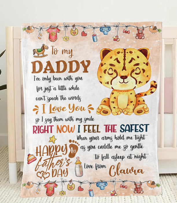 Personalized Blanket To My New Dad From Baby Bump Happy First Father's Day Cute Baby Leopard Print Custom Name