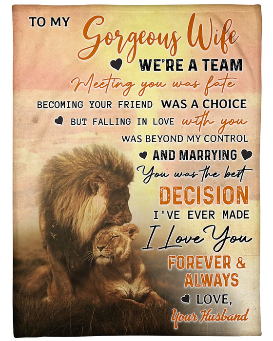 Personalized To My Gorgeous Wife Fleece Sherpa Blanket From Husband Custom Name Print Lion Couple Together We Are Team