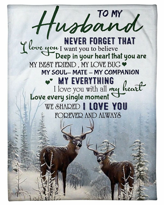 Personalized Blanket To My Husband Print Barren Ground Caribou Couple In The Snowy Custom Name Valentine Blankets