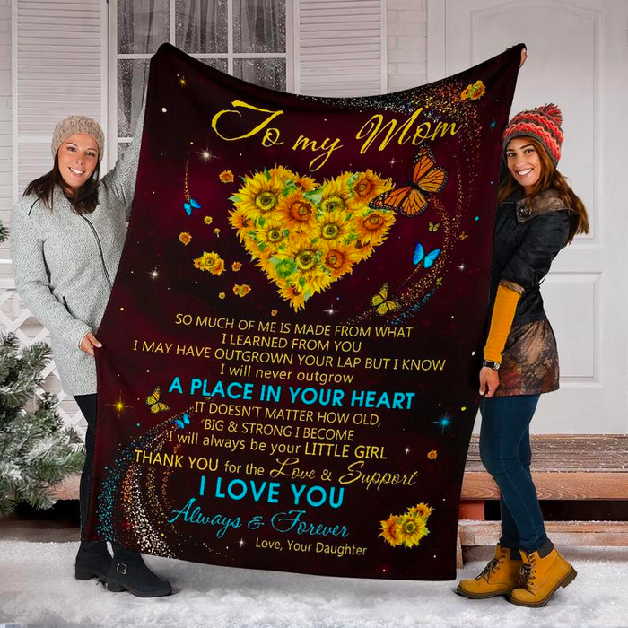 Personalized To My Mom Blanket From Daughter It Doesn'T Matter How Strong I Become Sunflower Heart & Butterfly Printed