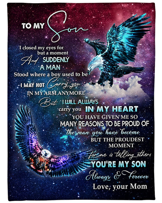 Personalized To My Son Blanket From Mom Dad Custom Name Fly Eagle Carry You In My Arm Gifts For Christmas