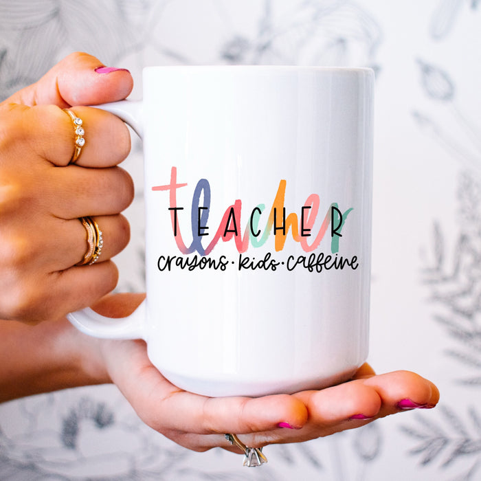 Novelty Coffee Mug For Teacher Appreciation Crayons Kids Caffeine Ceramic Funny White Cup Gifts For Back To School