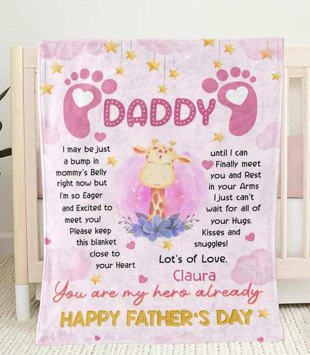 Personalized Fleece Sherpa Blanket From Baby Bump To First Time Dad Cute Giraffe I Just Can't Wait For Fathers Day Ideas