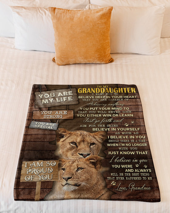 Personalized To My Granddaughter Blanket From Grandpa Grandma Wooden Vintage Lion Family  Custom Name Christmas Gifts