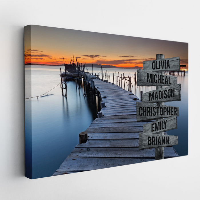 Personalized Canvas Wall Art Gifts For Family Sunset Lake Dock Street Signs Custom Name Poster Prints Wall Decor