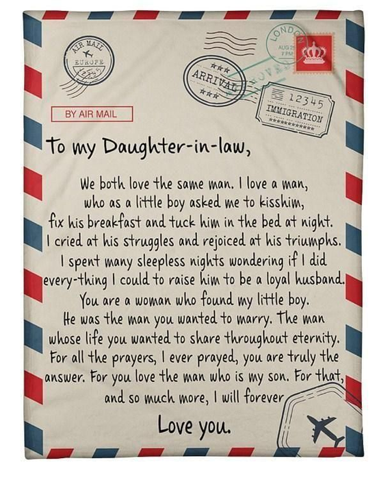 Personalized To My Daughter In Law Blanket Air Mail Letter Both Love The Same Man Custom Name Gifts For Christmas