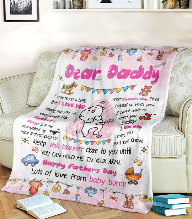 Personalized Blanket To My Dad From Baby Bump Happy Father's Day Pink Funny Baby Bump Print Custom Name & Image