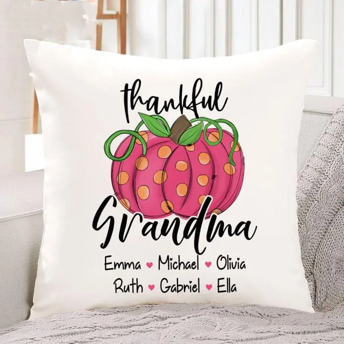 Personalized Square Pillow Gifts For Grandma Pumpkin Thankful Nana Fall Custom Grandkids Name Sofa Cushion For Christmas