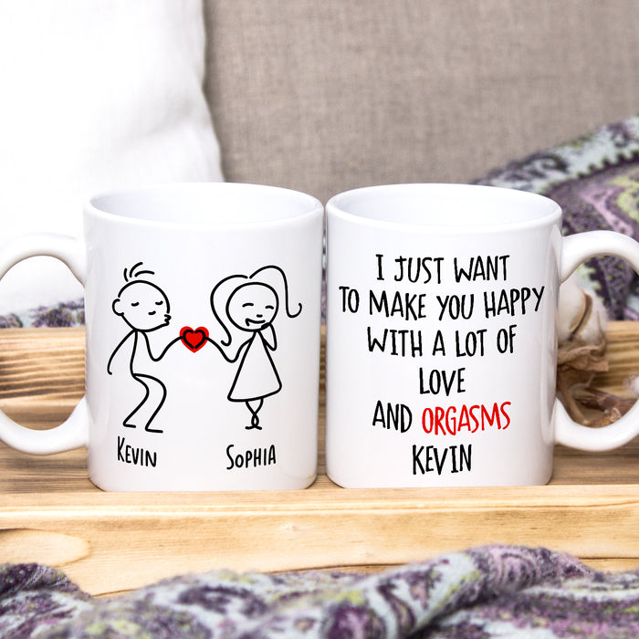 Personalized Romantic Mug For Couple Make You Happy Funny Couple Print Custom Name 11 15oz Ceramic Coffee Cup
