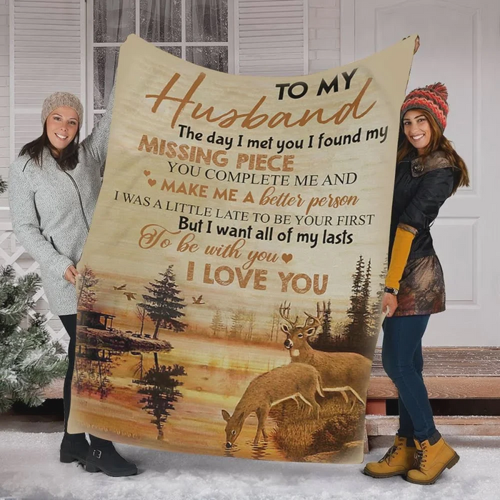 Personalized To My Husband Fleece Blanket From Wife With Desing Print Deer Couple The Day I Met You I Love You