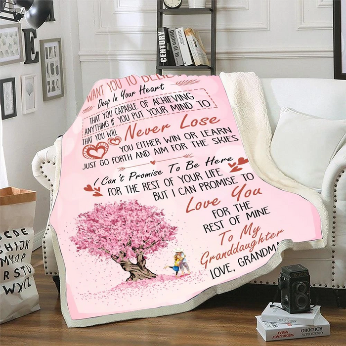 Personalized To My Granddaughter Fleece Blanket From Grandma Cherry Blossom I Want You To Believe Deep In Your Heart