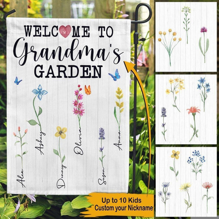 Personalized Garden Flag For Nana Welcome To Grandma's Garden Flower Custom Grandkids Name Welcome Flag Christmas Gifts