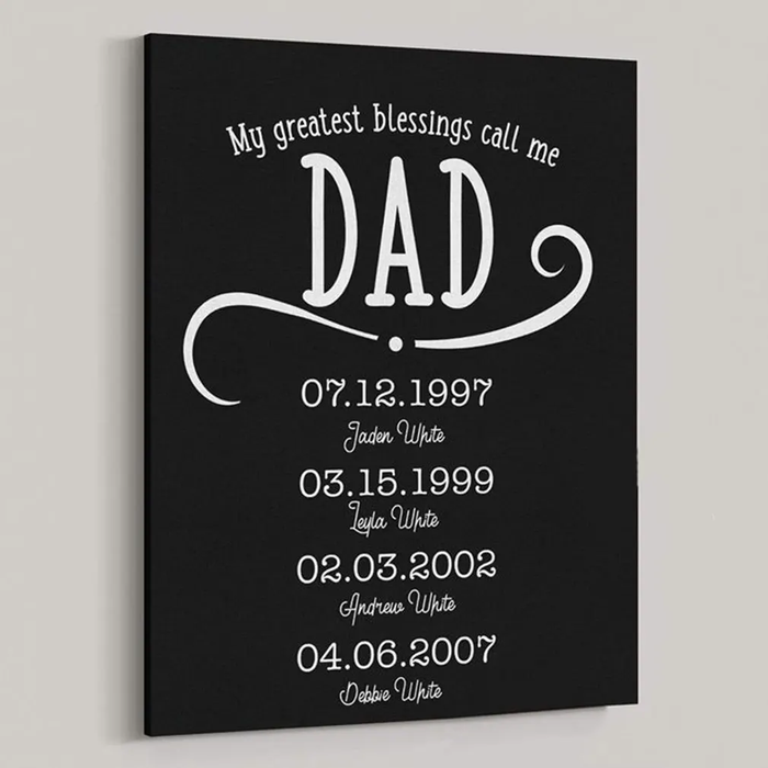 Personalized Matte Canvas For Father From Kids My Greatest Blessings Call Me Dad Custom Multi Kids Name & Date