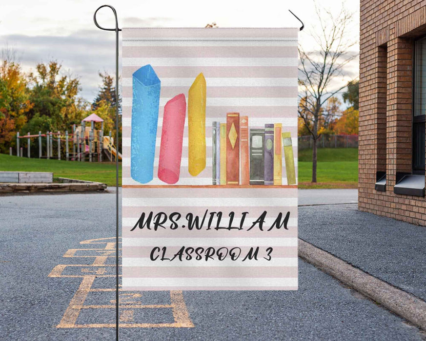 Personalized Back To School Flag Gifts For Teacher Stripe Design Book Classroom Custom Name Classroom Flag