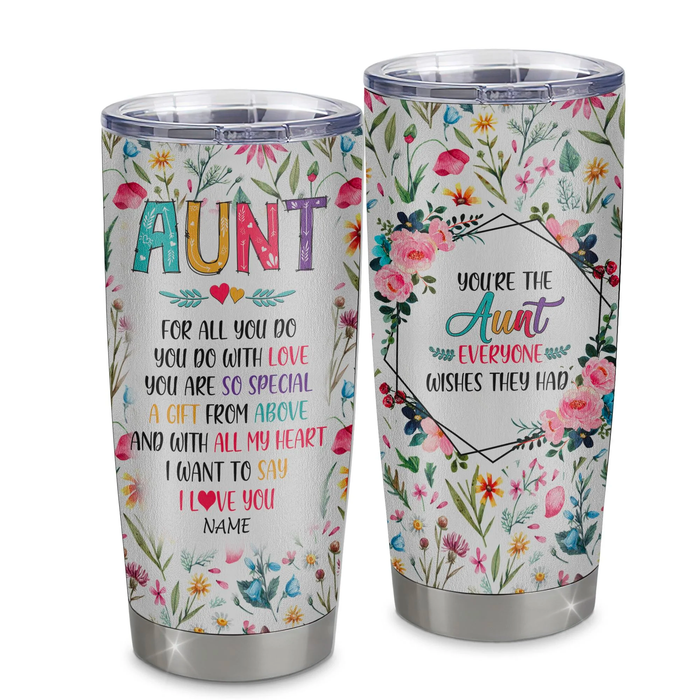 Personalized Tumbler Gifts For Aunt From Niece Nephew Colorful Flowers You're So Special Custom Name Travel Cup 20oz