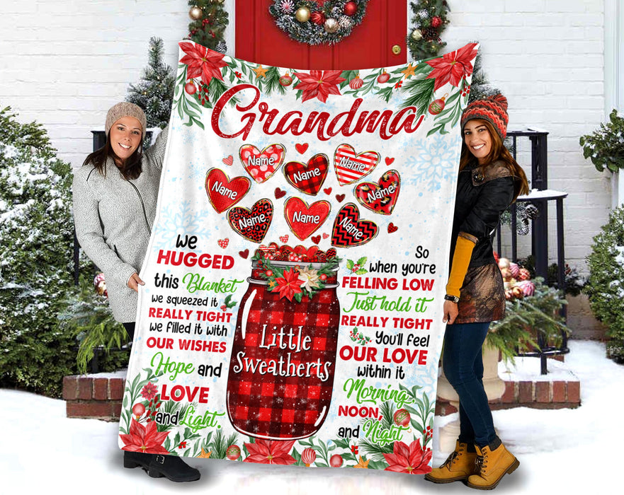 Personalized Blanket For Grandma Little Sweethearts We Hugged This Blanket Vase Of Heart Printed Custom Grandkids Name