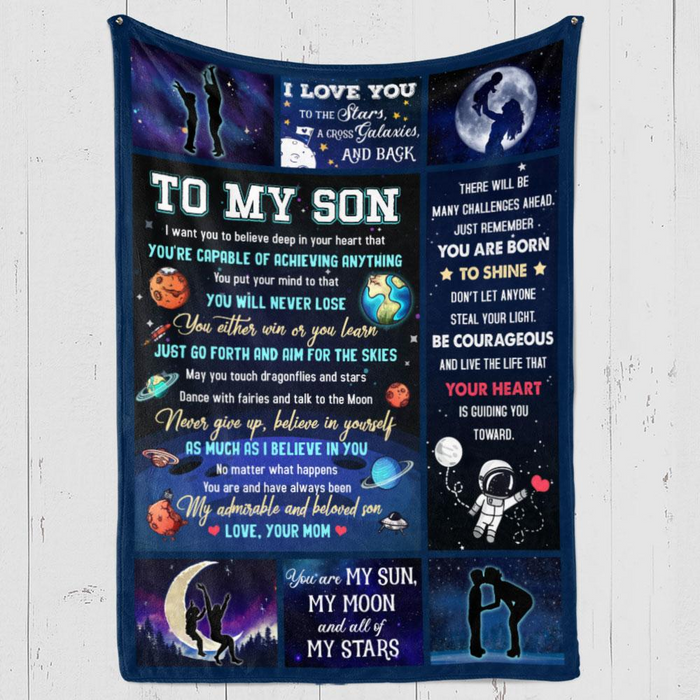 Personalized To My Son Planet Fleece Sherpa Blanket From Mom Custom Name You Are My Sun My Moon And All Of My Stars