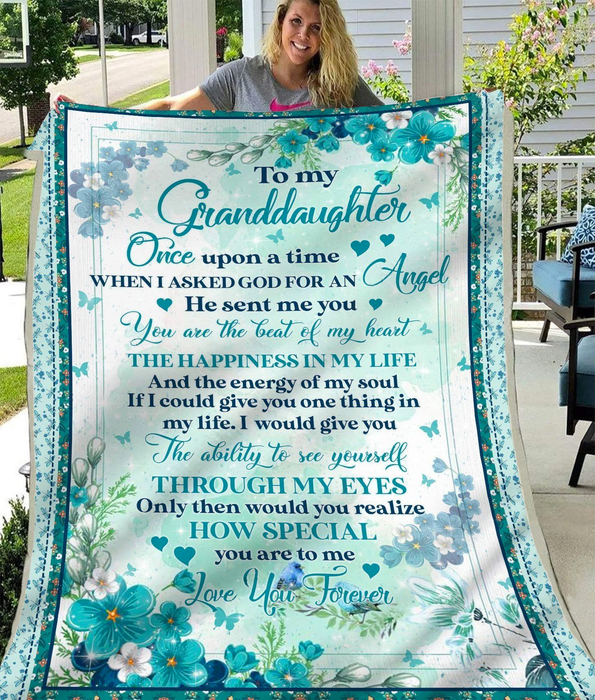 Personalized Premium Blanket To My Granddaughter Green Floral Printed Fleece Blanket Custom Name