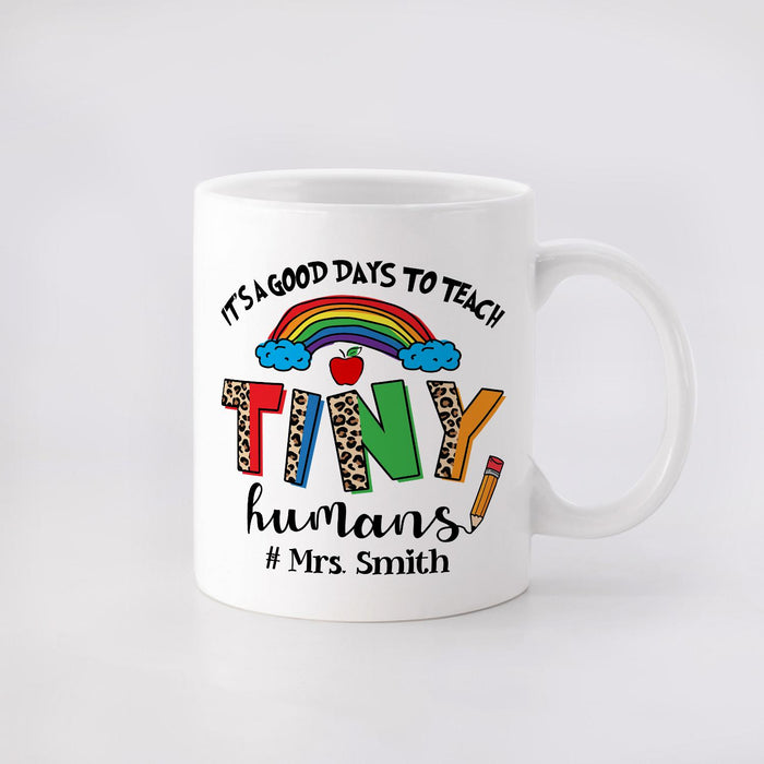 Personalized Ceramic Coffee Mug For Teachers Colorful Leopard Rainbow Design Custom Name 11 15oz Back To School Cup