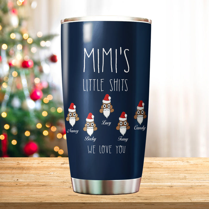 Personalized Tumbler For Grandma From Grandkids Mimi's Little Shits Santa's Hat Custom Names Travel Cup For Christmas