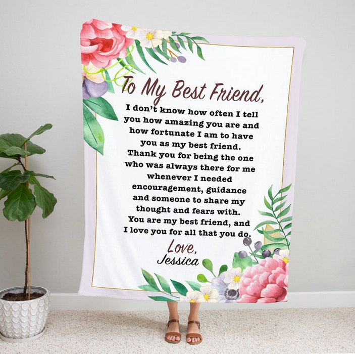 Personalized To My Bestie Sister Blanket From Bff Friend Flower Whenever I Need Encouragement Custom Name Birthday Gifts