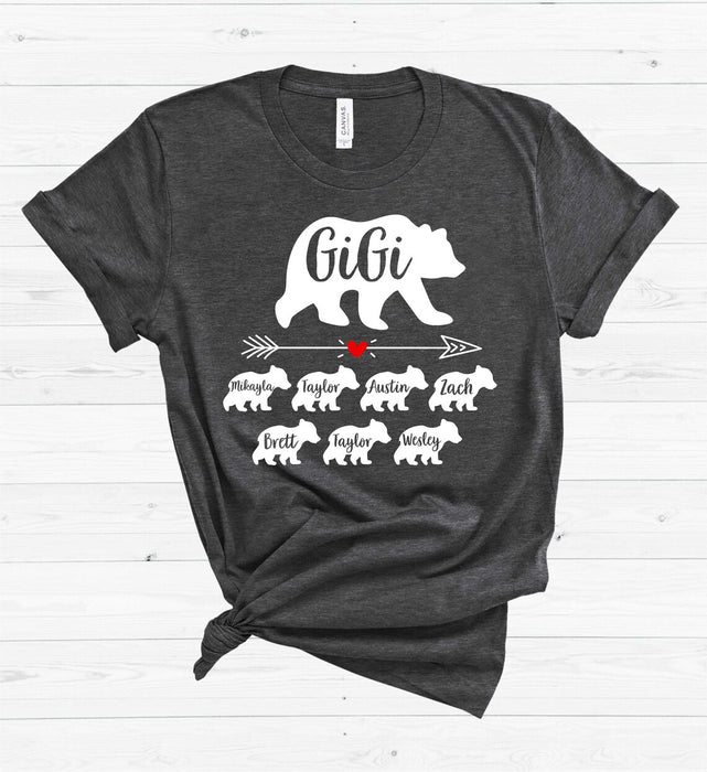 Personalized T-Shirt For Grandma Gigi Bear Cute Bears & Arrow Heart Printed Custom Grandkids Name Mother'S Day Shirt