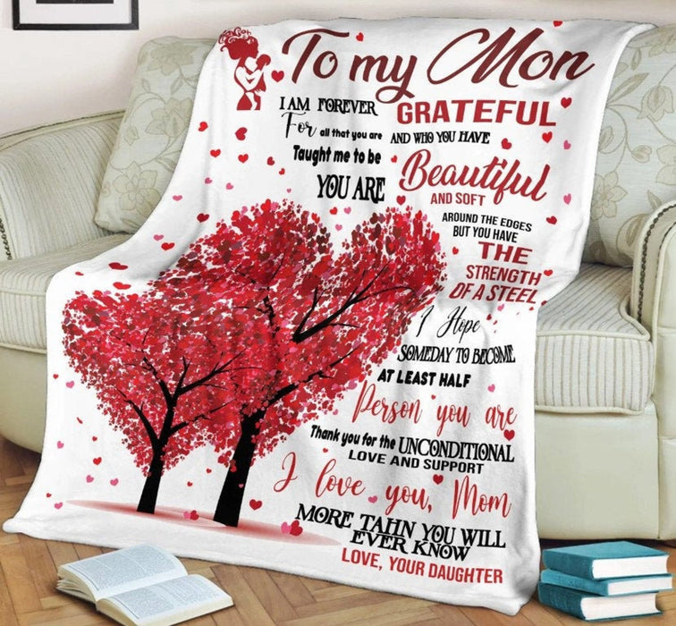 Personalized Blanket To My Mom Thank You For The Unconditional Love & Support Red Heart Trees Blanket Custom Name