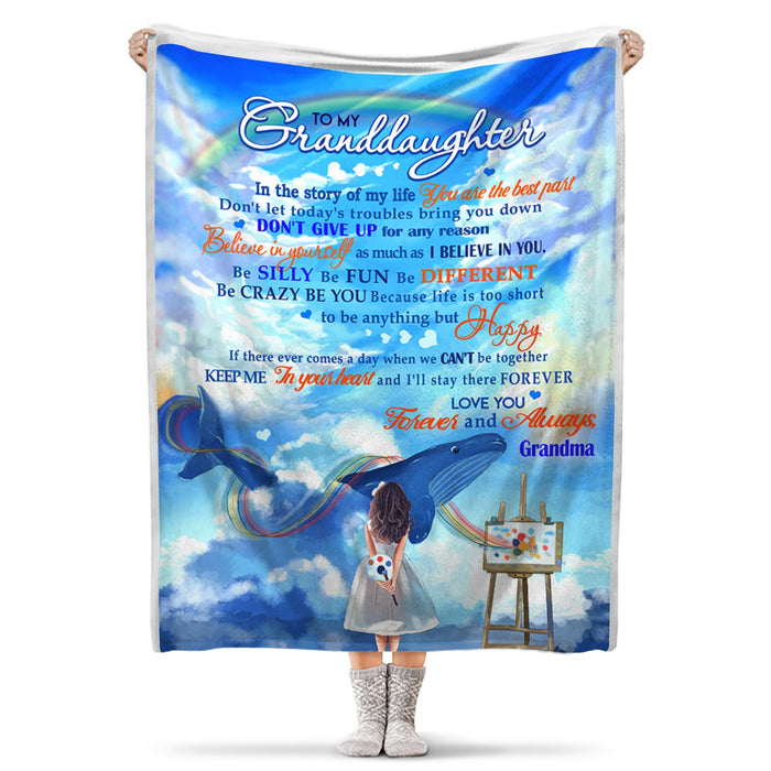 Personalized To My Granddaughter Blanket From Grandma In The Story Of My Life You Are The Best Part Girl & Whale Printed