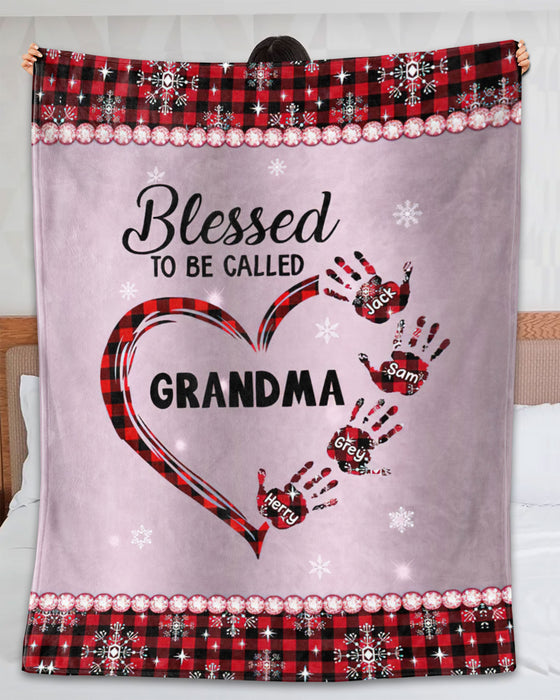 Personalized To My Grandmother Blanket From Grandkids Heart Snowflakes Red Buffalo Plaid Custom Name Gifts For Christmas