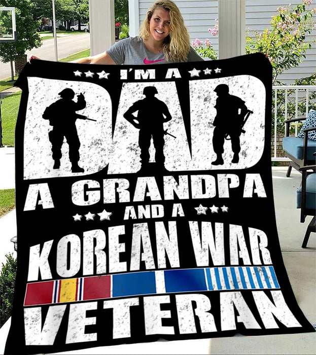 Fleece Blanket For Dad And Grandpa With Design Veteran Military And A Korean War Independence