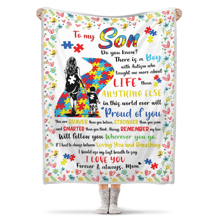Personalized To My Son Blanket From Mom Autism Walk Puzzle Design Blanket My Love Will Follow You Wherever You Go