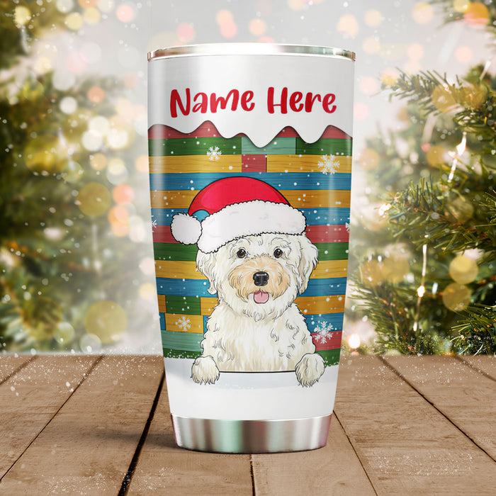Personalized Tumbler For Dog Lover Winter Snowflakes Snow Santa Hat Custom Name Travel Cup Gifts For Christmas