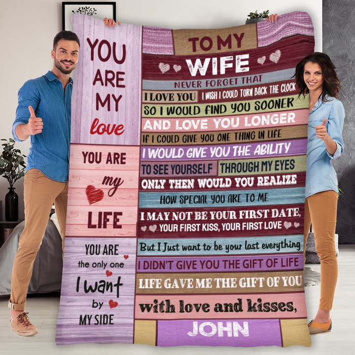 Personalized Blanket To My Wife From Husband The Only One I Want By My Side Wooden Background Custom Name