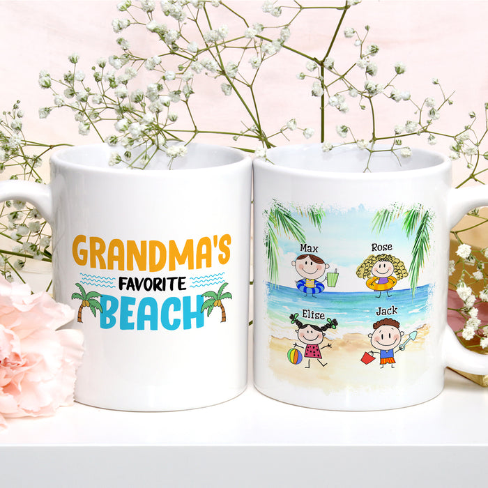 Personalized White Ceramic Coffee Mug Grandma's Favorite Beach Summer Theme Custom Grandkids Name 11 15oz Cup