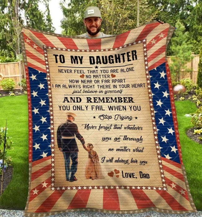 Personalized Vintage American Flag Blanket To My Daughter Police Dad Hold Hand Baby Girl Print Custom Name Blankets