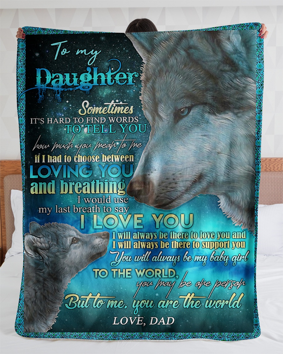 Personalized Lovely Fleece Blanket To My Daughter From Dad Funny Wolf Family Prints Customized Name Throw Blanket