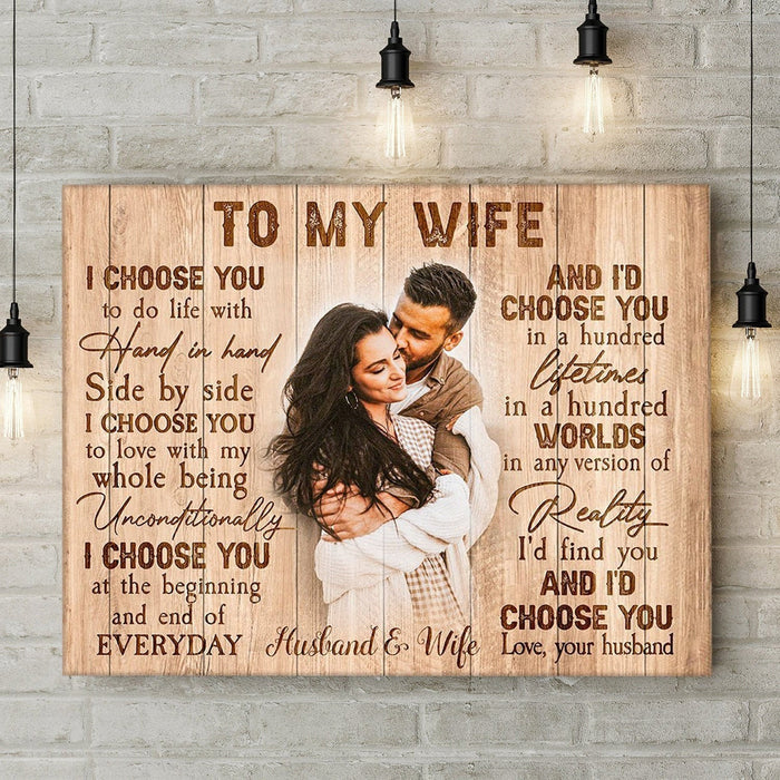 Personalized To My Wife Canvas Wall Art From Husband Side By Side I Choose You Custom Name Photo Canvas Poster Gifts