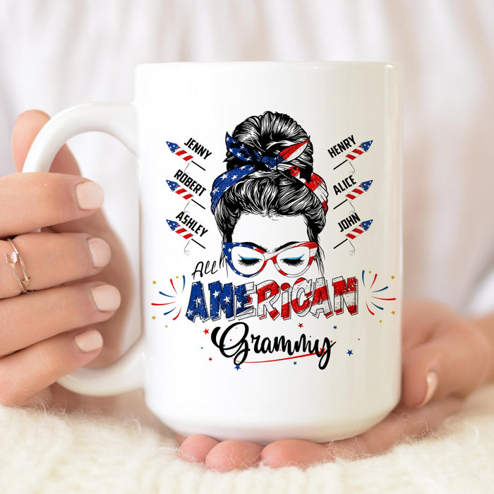 Personalized Ceramic Coffee Mug For Grandma American Grammy USA Flag Design Custom Name 11 15oz 4th Of July Cup