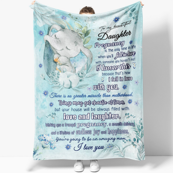 Personalized To My Daughter Blanket From Mom Dad For Pregnant Women Wishing You A Tranquil Pregnancy Elephant Printed