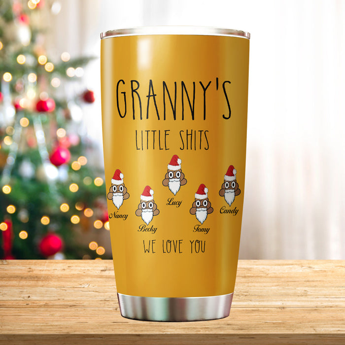 Personalized Tumbler For Grandma From Grandkids Granny's Little Shits Santa's Hat Custom Names Travel Cup For Christmas