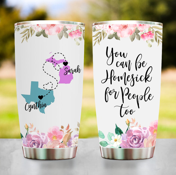 Personalized Tumbler For Best Friend State To State Gifts Homesick For People Too Flower Map Custom Name 20oz Travel Cup