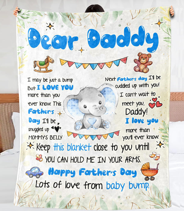 Personalized Blanket To My Dad From Baby Bump Happy Father's Day Cute Baby Elephant Cartoon Style Custom Name